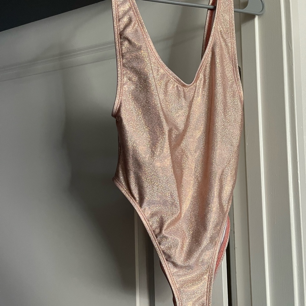 Pink Peach Barbiecore Glitter Workout Leotard Gymnast Dance Gym One Piece Outfit